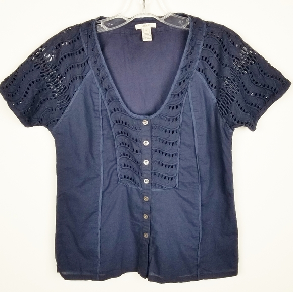 J CREW Blue Cotton Delaney Eyelet Top - Picture 2 of 7